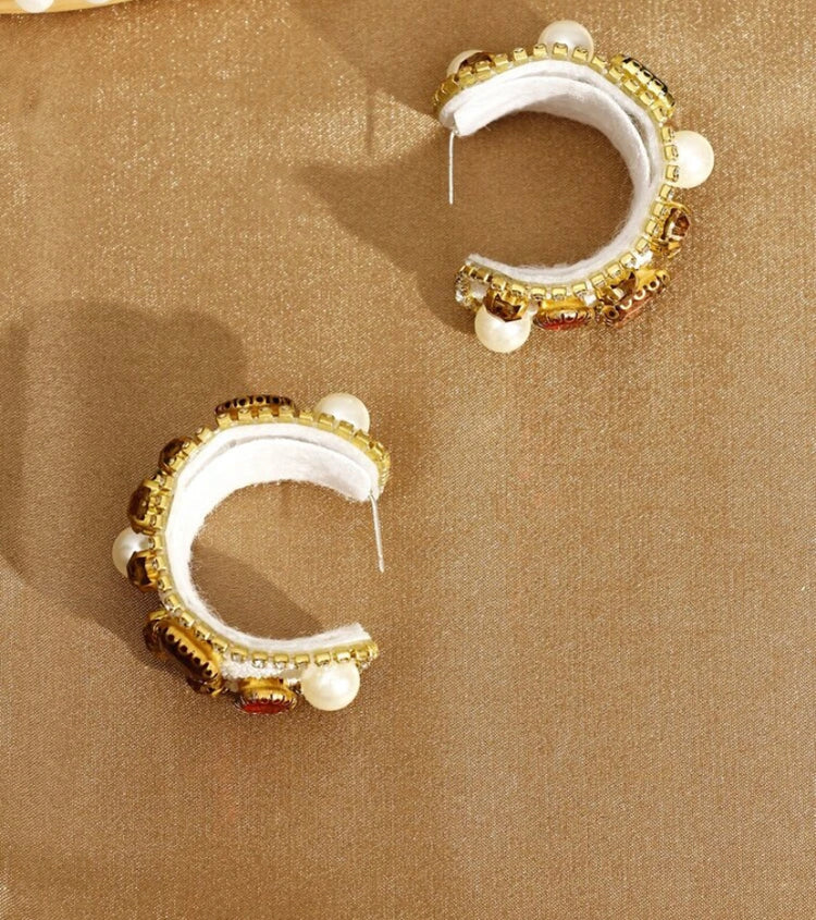Faux Pearl & Rhinestone Earrings