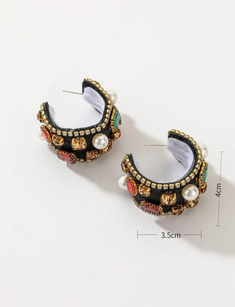 Faux Pearl & Rhinestone Earrings